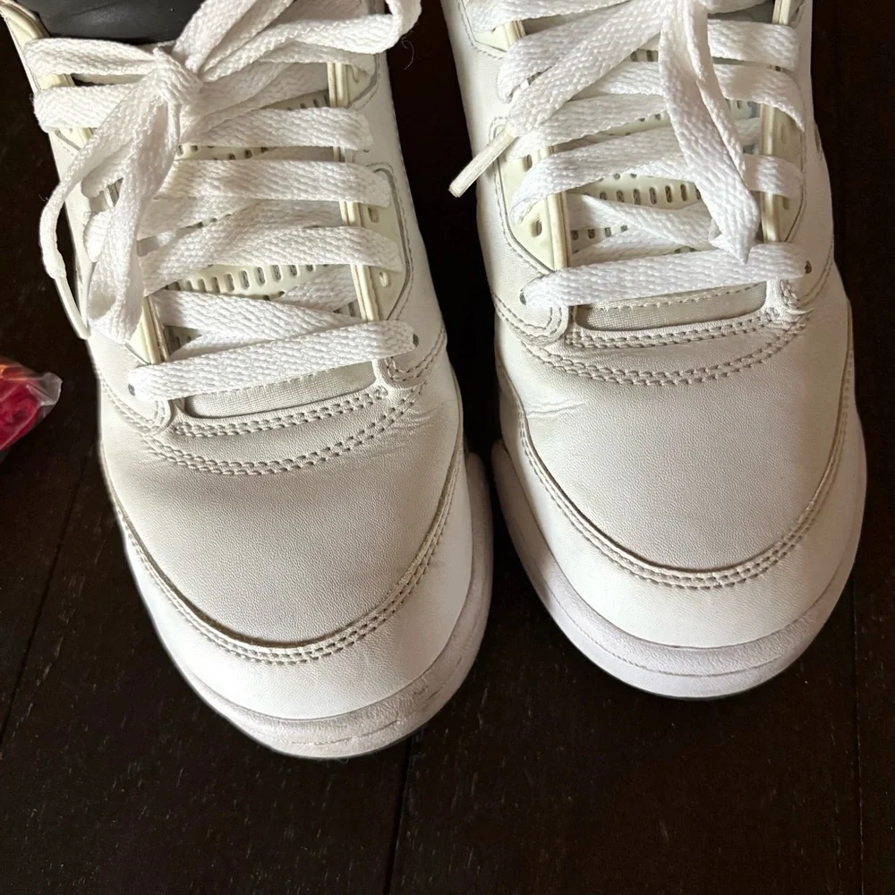 Air Jordan Retro‎ 5 White Cement White Red Black Youth Sneakers Shoes 7Y